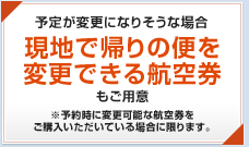 出張の予定が変更になりそうな場合現地で帰りの便を変更できる航空券もご用意※予約時に変更可能な航空券をご購入頂いている場合に限ります。