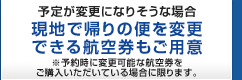 予定が変更になりそうな場合、現地で帰りの便を変更できる航空券もご用意。※予約時に変更可能な航空券をご購入いただいている場合に限ります。